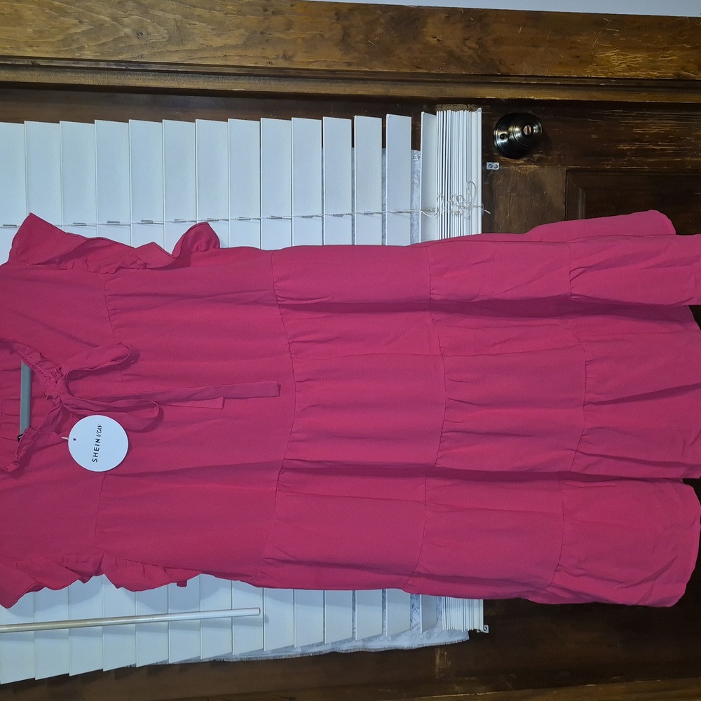 SHEIN VCAY Size 4XL HOT PINK RUFFLE TIERED BABYDOLL DRESS. NWT. - Picture 9 of 10
